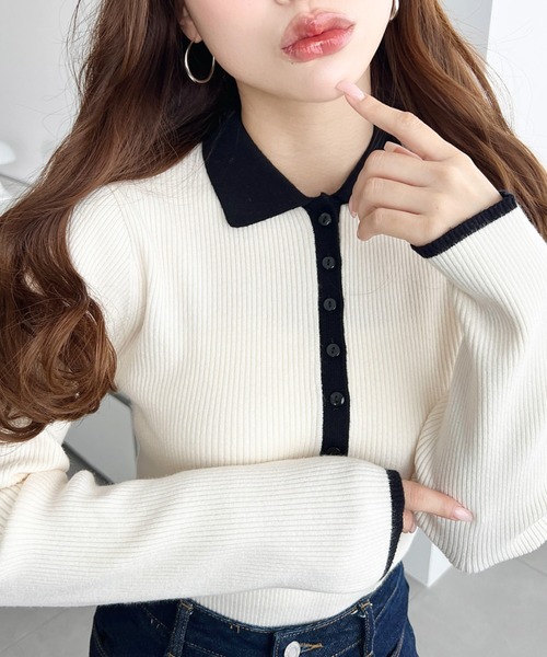 moment+ tシャツ 配色ポロニットプルオーバー レディース : ZOZOTOWN