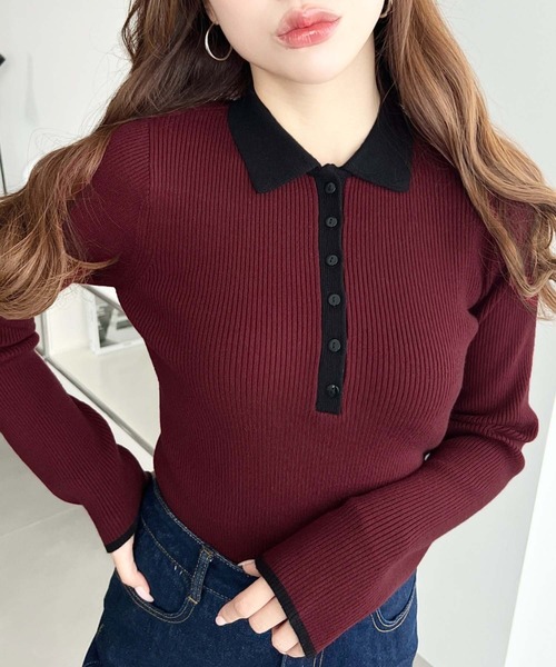 moment+ tシャツ 配色ポロニットプルオーバー レディース : ZOZOTOWN