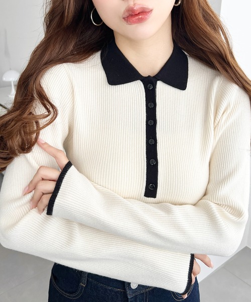 moment+ tシャツ 配色ポロニットプルオーバー レディース : ZOZOTOWN