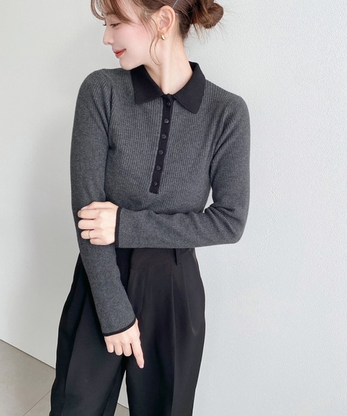 (取寄) エリオット ローレン レディース ポンテ ツイル Elliott Lauren women Ponte Twill Grey/Black moment+ tシャツ 配色ポロニットプルオーバー レディース : ZOZOTOWN