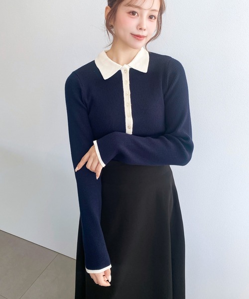 moment+ tシャツ 配色ポロニットプルオーバー レディース : ZOZOTOWN