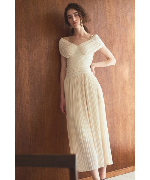 【新品未使用】Estella.k Arabella Pleaded Dress Estella.K ワンピース Arabella Pleaded Dress オフショルプリーツ