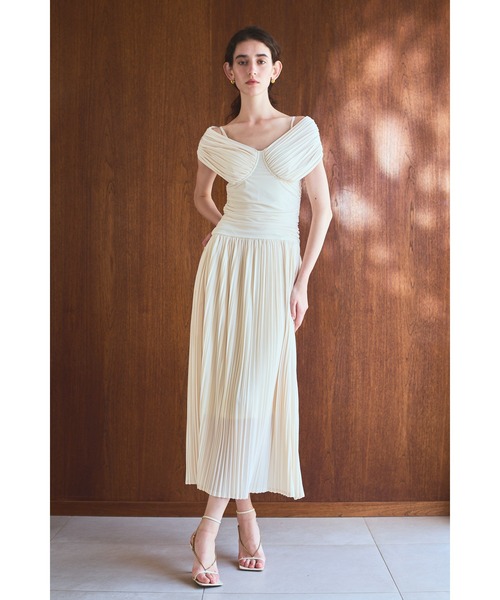 ワンピース Arabella Pleaded Dress オフショルプリーツカットドレス 