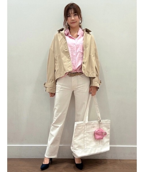 コート アウター オーバーサイズ クロップド トレンチジャケット レディースの画像