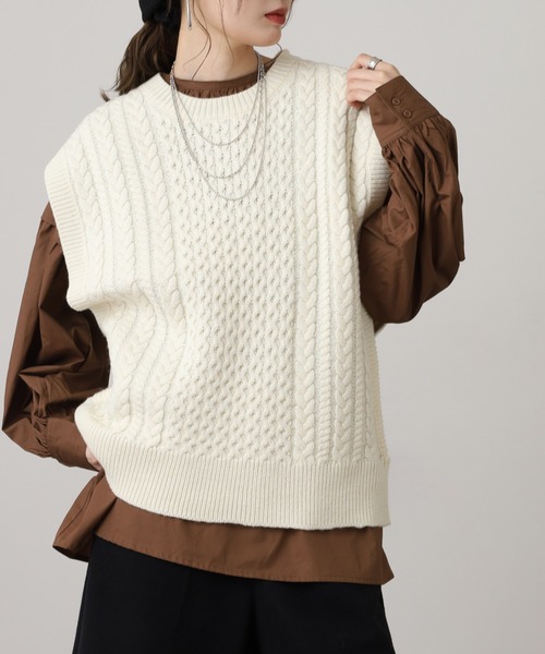 「OMNES」 ニットベスト FREE モカ レディース_画像2