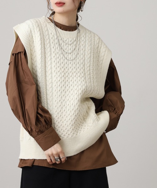 「OMNES」 ニットベスト FREE モカ レディース_画像3