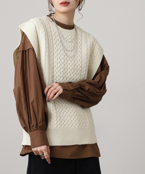 「OMNES」 ニットベスト FREE モカ レディース_画像4