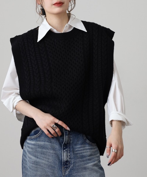 「OMNES」 ニットベスト FREE モカ レディース_画像6