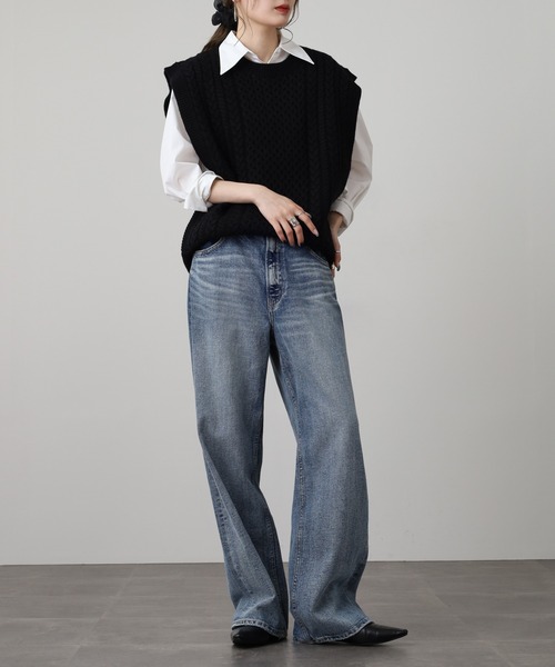 「OMNES」 ニットベスト FREE モカ レディース_画像9