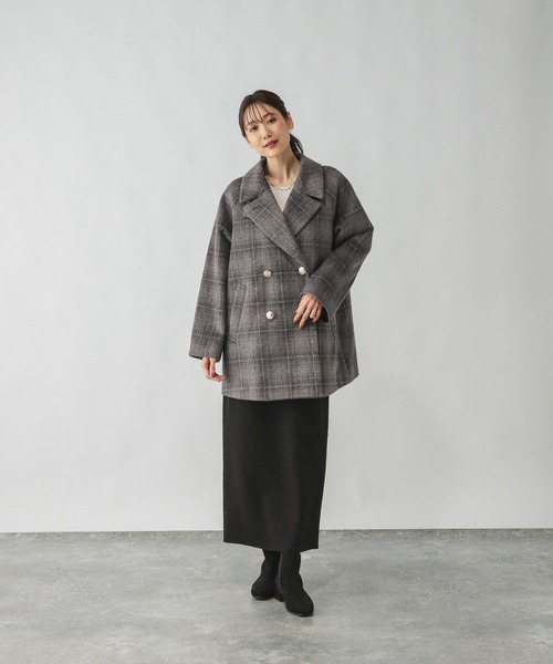 「GLOBAL WORK」 チェスターコート LARGE グレー レディース_画像6