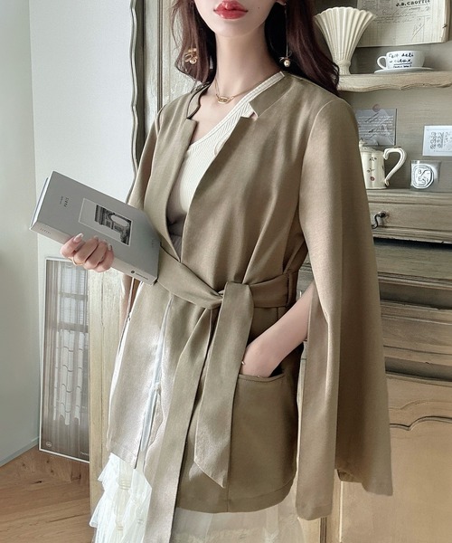 「Meiru」 ジャケット MEDIUM グレイッシュベージュ レディース_画像4