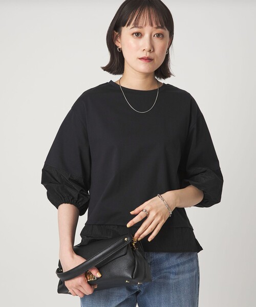 tシャツ タフタ ドッキング ボリュームスリーブ プルオーバー レディースの画像