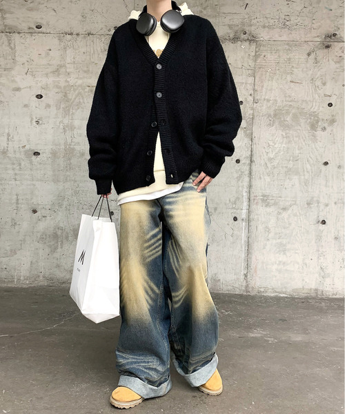 「neos」 「timbre poste」ニットカーディガン LARGE グレー メンズ_画像3