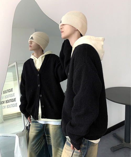 「neos」 「timbre poste」ニットカーディガン LARGE グレー メンズ_画像4