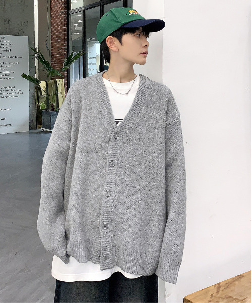 「neos」 「timbre poste」ニットカーディガン LARGE グレー メンズ_画像7