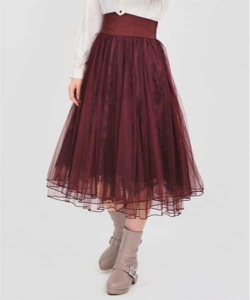 「axes femme POETIQUE」 フレアスカート MEDIUM ワイン レディース_画像2