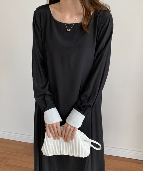 「ECLIN」 長袖ワンピース M ブラック レディース_画像3