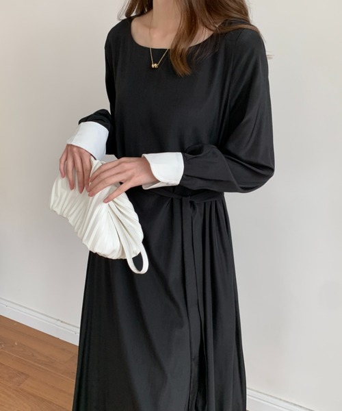 「ECLIN」 長袖ワンピース M ブラック レディース_画像6