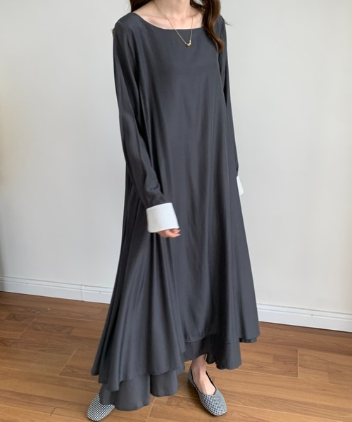 「ECLIN」 長袖ワンピース M ブラック レディース_画像9