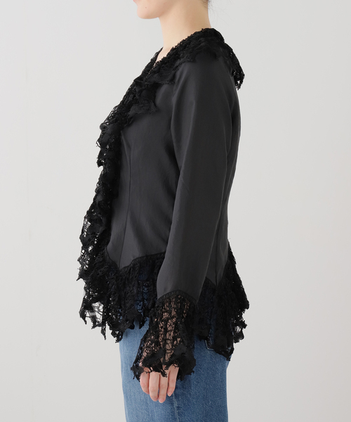 ウラ ジョンソン ブラウス シルク混 パフスリーブ レース 総柄 2 M 黒 Torrazzo Donna（トラッゾドンナ） ブラウス 6266-339 レディース