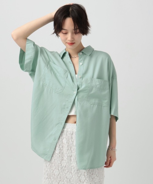 ブラウス シャツ 「簡単ブラウジング仕様」2WAYスタンダート半袖シャツ レディースの画像