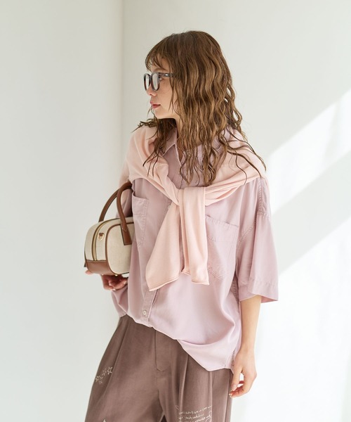 LOHEN(ローヘン) 半袖シャツブラウス サイズF レディース美品  - アイボリー プルオーバー シャツブラウス （半袖） ESB－442 6 ブルー| 作業服・作業着