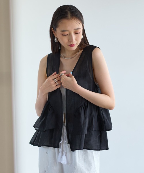ベスト ジレ シアーZIPペプラムベスト　663992 レディースの画像