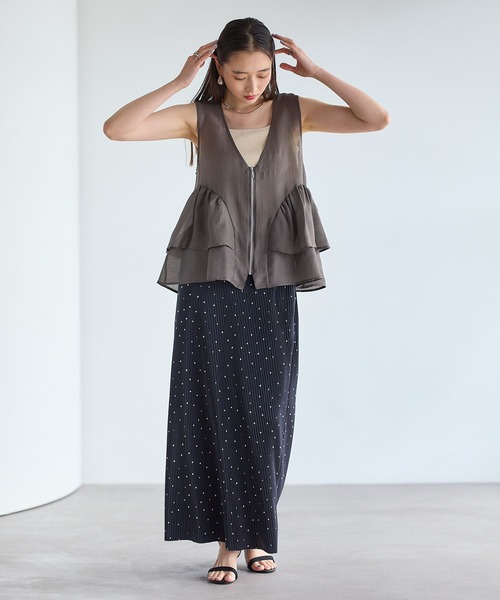 ベスト ジレ シアーZIPペプラムベスト　663992 レディースの画像