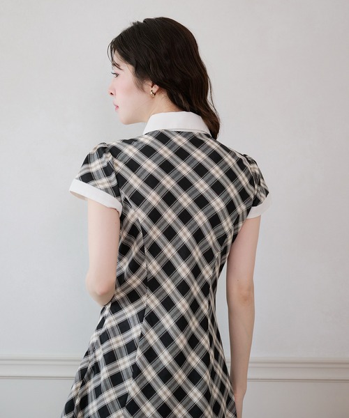 fupel ワンピース 夏 半袖 collar check mini onepiece / 襟付き