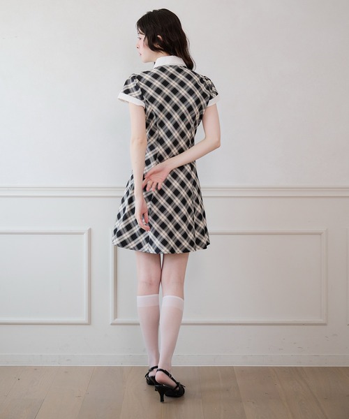 fupel ワンピース 夏 半袖 collar check mini onepiece / 襟付き