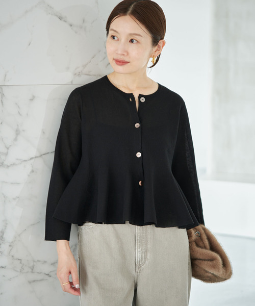 IENA FILMY COTTON カーディガン　ブラック IENA（イエナ） カーディガン FILMYペプラムカーディガン レディース