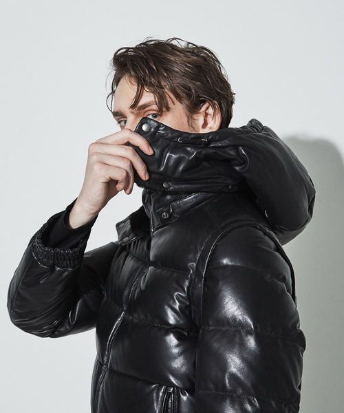 【ちょにー様】5351 グロームレザーダウン 48L ブラック 5351 デジタルカモフラ柄レザーダウンジャケット48Lブラック ※お値下げ