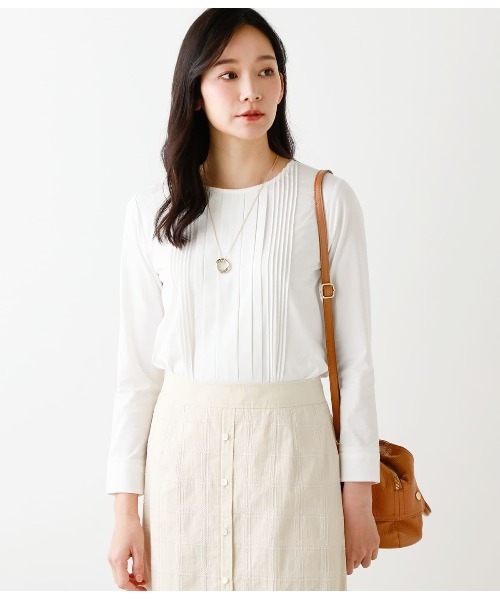 Tシャツ レディースファッション Tシャツ 吸水速乾 Tシャツ コットンポリエステル天竺 タックカットソー