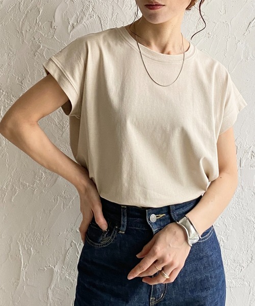 春新作の She's Closet コットン100%無地クルーネックフレンチ tシャツ トップス
