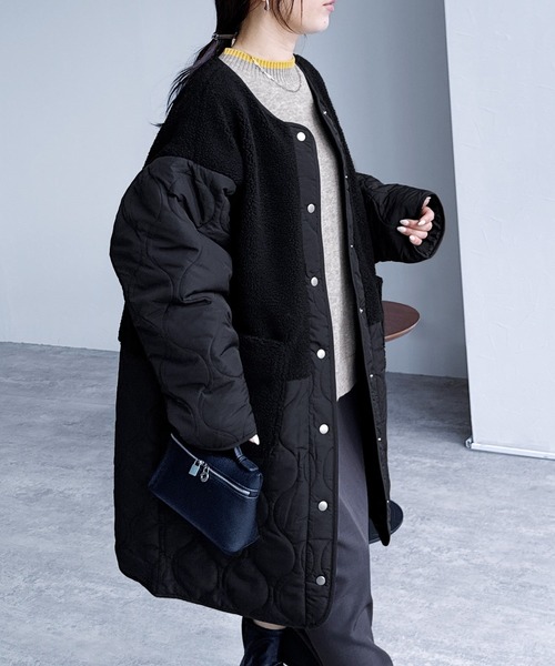 reca（レカ） コート アウター ノーカラーボア×ひょうたんキルトコート
