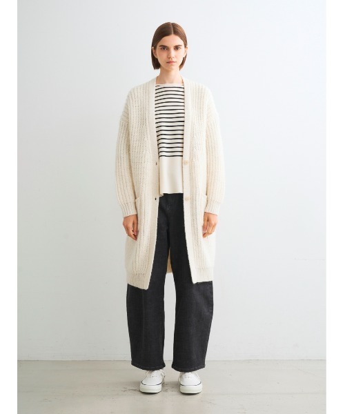 新品タグ付きthree dots バイカラーカーディガン three dots カーディガン ビッグステッチ ロングカーディガン