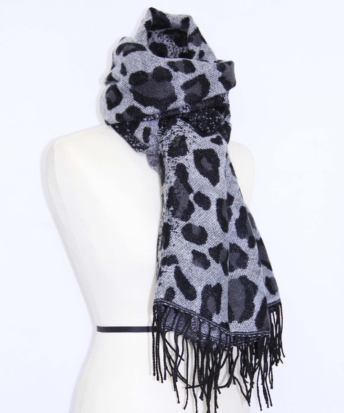 ダークグレー ヒョウ柄 マフラー ビッグレオパードストール｜WOMEN｜250HAC56-239K｜AZUL BY