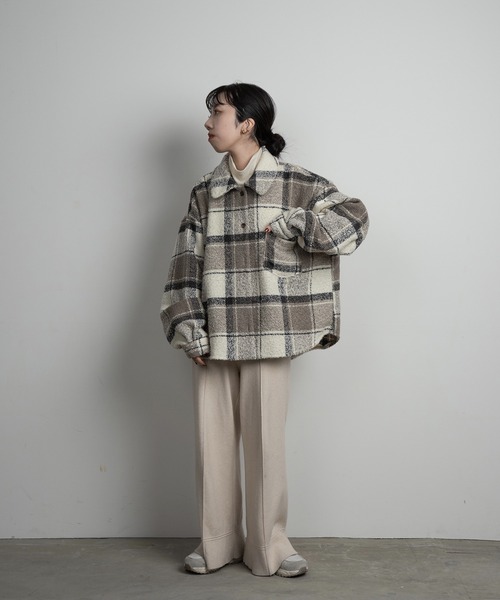 lawgy ジャケット ブルゾン boucle check shirt outer