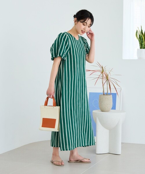 ストライプ バックオープン ロングワンピース セール】 quaranciel:〈洗濯機可能〉ストライプ バックオープン