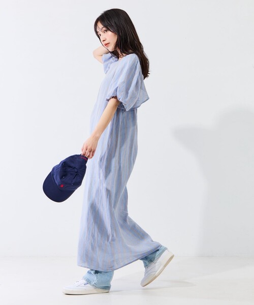 ストライプ バックオープン ロングワンピース セール】quaranciel:〈洗濯機可能〉ストライプ バックオープン