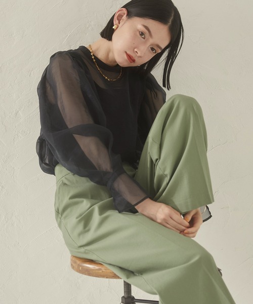 hunch ブラウス シャツ シアーバルーンスリーブブラウス