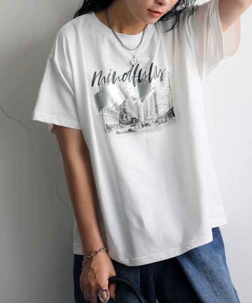 Admiral 風景プリント Tシャツ 半袖 antiqua（アンティカ） antiqua tシャツ 半袖 風景画プリントTシャツ