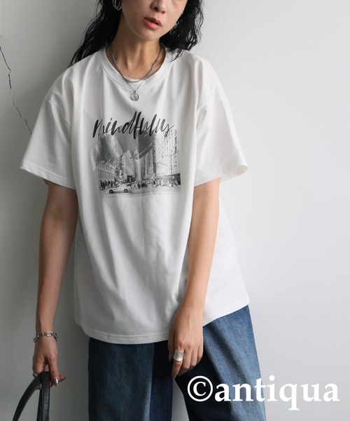 antiqua（アンティカ） tシャツ 風景画プリントTシャツ レディース