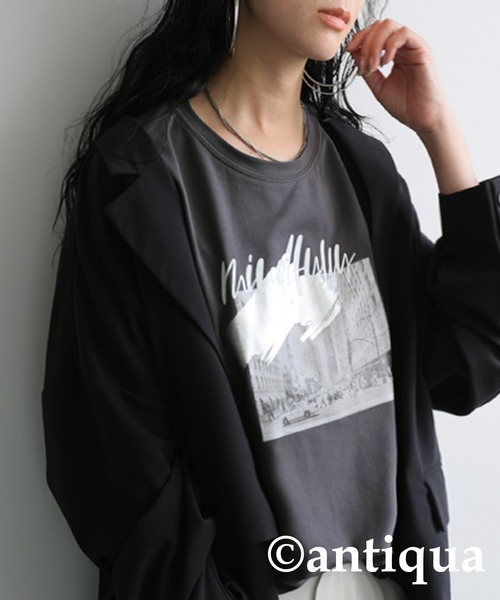 tシャツ 「洗える」VINTAGE PHOTO Tシャツ レディース antiqua tシャツ 風景画プリントTシャツ レディース : ZOZOTOWN