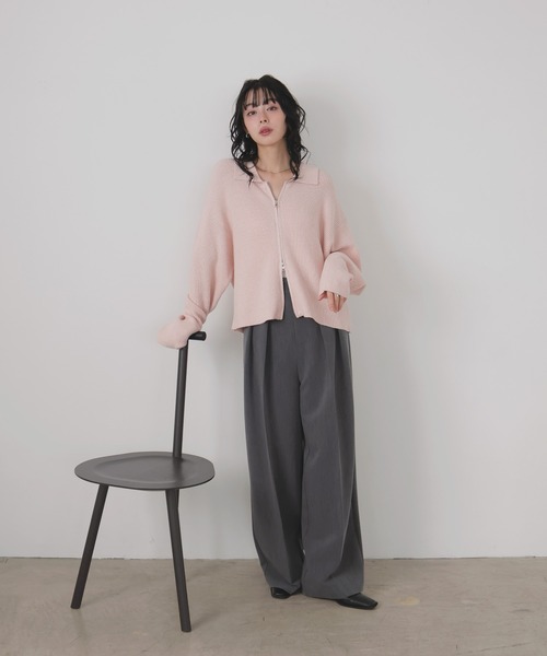 ルネ ダブルジップカーディガン ピンク リアルスタイル REAL STYLE カーディガン レディース ニット ダブル
