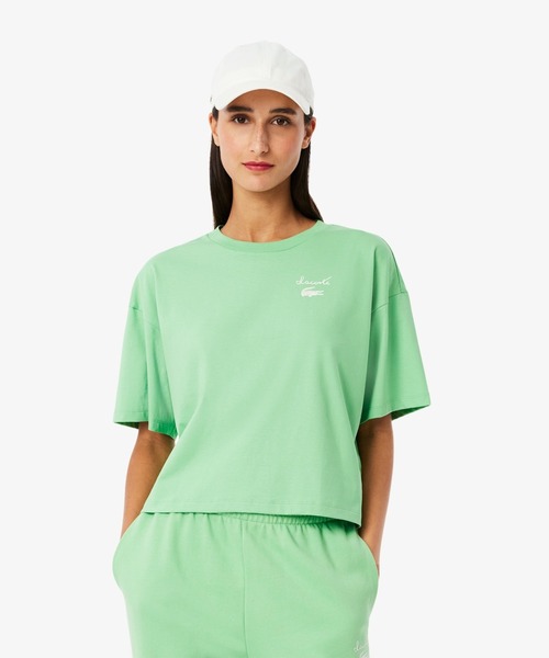 LACOSTE tシャツ ヘビイーオンス コットン ワイド＆クロップドT