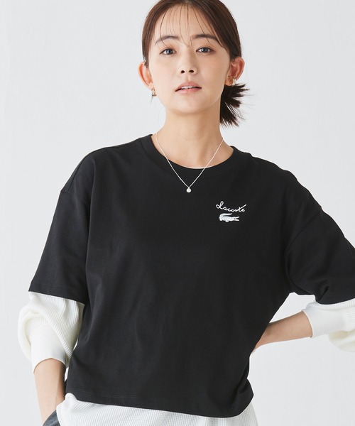 tシャツ 「LACOSTE/ラコステ」 レディース LACOSTE tシャツ ヘビイーオンス コットン ワイド＆クロップドT