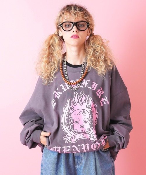 tシャツ a.p.o.v. スカル＆ロゴプリントダーティースプレーカットソー