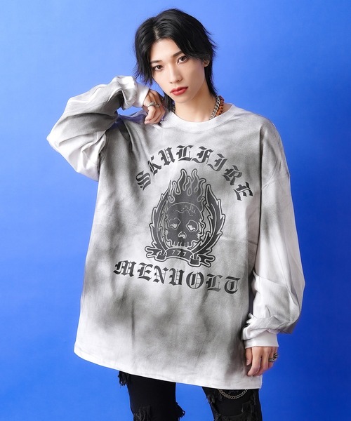 tシャツ a.p.o.v. スカル＆ロゴプリントダーティースプレーカットソー