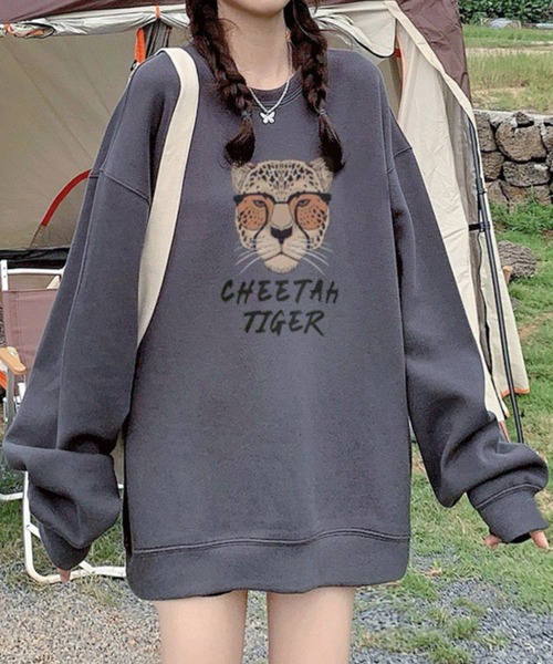 DIAVEL トレーナー スウェット レオパード柄裏起毛プルオーバー